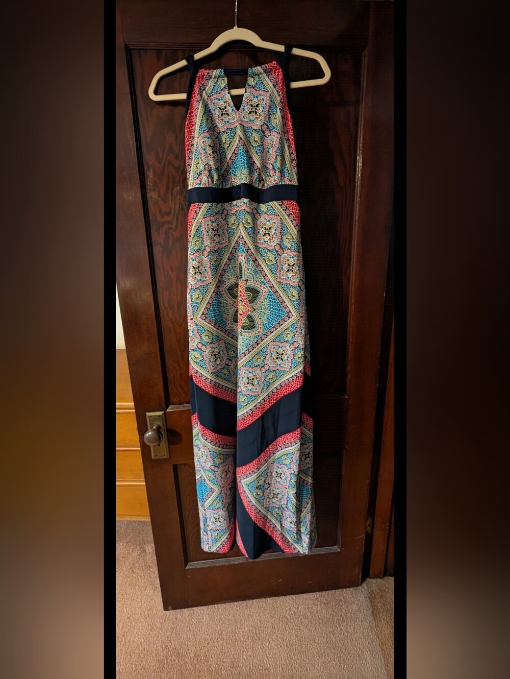 Women’s Navy Multicolor Patterned Halter Maxi Skirt